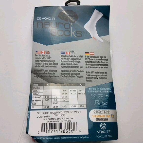 Voxx Life Stasis Neuro Socks Wellness Crew White Size S (Women's 4-7) - Picture 4 of 4